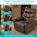 Three Images Of The Vive Health Lounge Lift Chair Shown In Three Positions Resting Standard And Lift With Text Three Comfort Positions And One Chair For All Your Daily Support