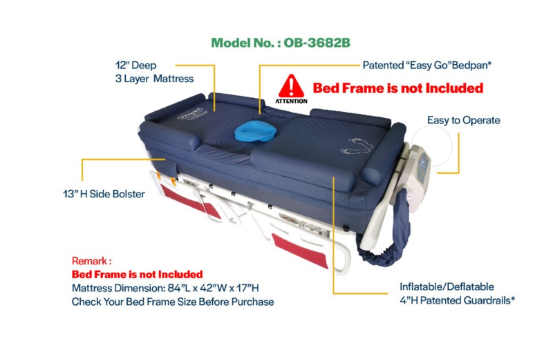 ObboMed OB-3682B UltraAir Bariatric Alternating Pressure Mattress With Three Layers, Bed Pan Access And Inflatable Guardrail