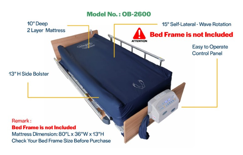 ObboMed OB-2600 Advanced Low Air Loss Mattress With Alternating Pressure, Self-Lateral-Wave Rotation, Side Bolsters, And Remote Control