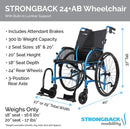 Upright Dimensions And Specifications For The Strongback 24 +AB Ultra-Lightweight Wheelchair