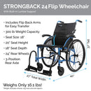 Upright Dimensions Of The Strongback 24 Flip Back Arms Ultra-Lightweight Wheelchair