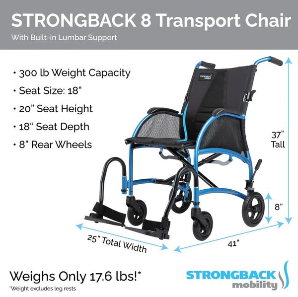 Upright Dimensions Of The Strongback Excursion 8 Lightweight Transport Chair