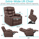 Various Images Of The Vive Health Lounge Lift Chair Highlighting Its Dimensions With Text Extra-Wide Lift Chair
