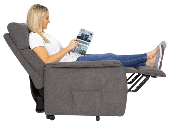 Woman Shown Reading A Magazine In The Vive Health Lift Chair Shown In The Reclined Position