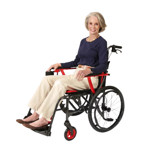 Woman Sitting In The Journey So Lite C2 Wheelchair Shown In Red Color