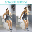 Woman Using The Vive Health Compact Toilet Rail To Safely Sit And Stand On The Toilet