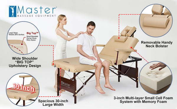 Master Massage Equipment 30" DEL RAY™ SALON Portable Massage Table Package with Therma-Top® - Adjustable Heating System! (Sand Color)