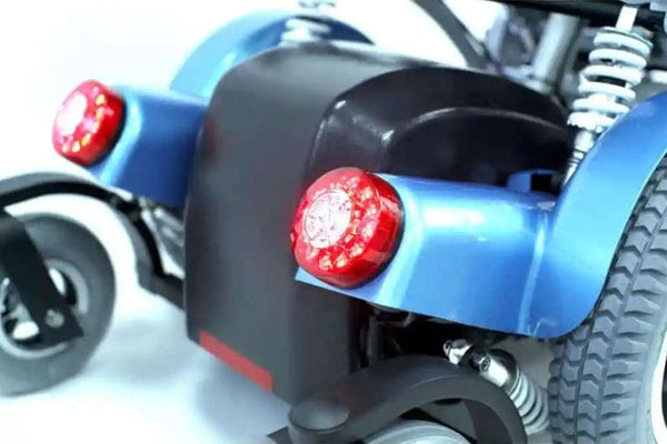 Close Up Rear View Of The Karman XO-505 Power Standing Wheelchair Lights