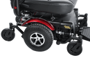 Close Up Right Side View Of The Merits Vision Super Heavy Duty Power Chair In Red Color