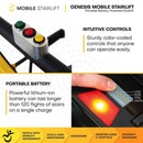 Close Up View Of The Control Panel And Battery For The Genesis Mobile Stairlift With Text 'Intuitive Controls' And 'Portable Battery'