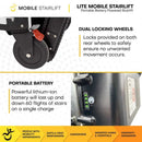 Close Up View Of The LITE Mobile Stairlift Dual Locking Wheels And Portable Battery