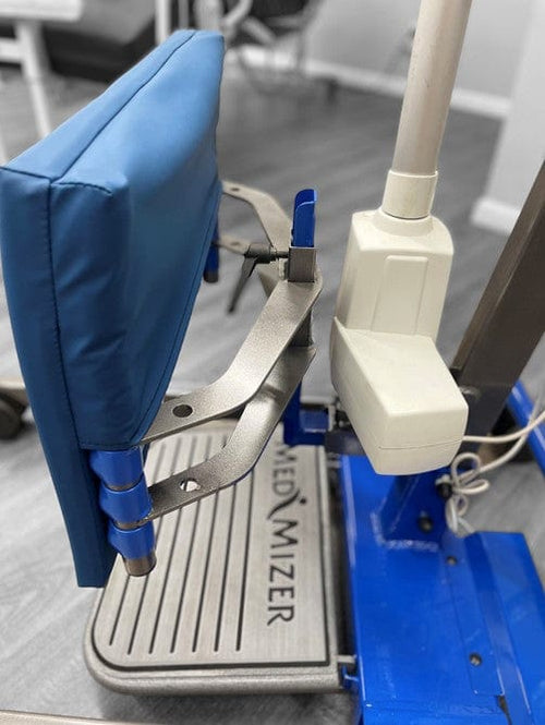 Close Up View Of The Med Mizer MedRiser Sit-to-Stand Lift Footrest And Knee Support