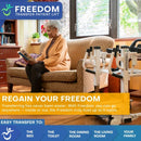 Elderly Woman Sitting On Couch Highlighting How The Freedom Transfer Patient Lift Helps Regain Freedom