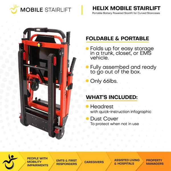 Folded View Of The Helix Mobile Stairlift With Text 'Foldable And Portable' And 'What's Included'