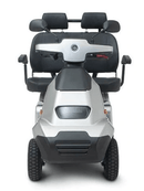 Front Centered View Of The AFIKIM Afiscooter S4 Scooter Shown In The Silver Color In The Dual Seat Configuration