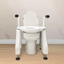 Front Centered View Of The ArGo Electric Toilet Lift Shown In An Indoor Setting Over A Toilet Bowl