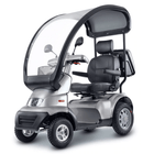 Front Left Side View Of The AFIKIM Afiscooter S4 Scooter Shown With Optional Canopy In The Single Seat Configuration In The Silver Color