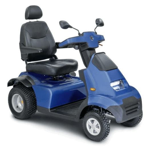 Front Right Side View Of The AFIKIM Afiscooter S4 Scooter Shown In The Blue Color