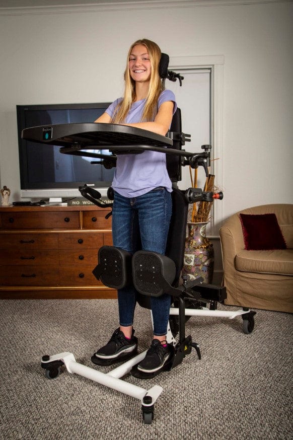 Front View Of The EasyStand Bantam Medium Standing Frame Shown With Girl Using Device In An Upright Position