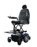 Front View Of The Merits Vision Super Heavy Duty Power Chair With Elevated Seat In Blue Color