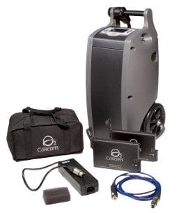 Front View Of The O2 Concepts Oxlife Independence Oxygen Concentrator Shown With Accessories