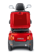 Rear Centered View Of The AFIKIM Afiscooter S4 Scooter Shown In The Red Color With The Optional Rear Lock Box Attached