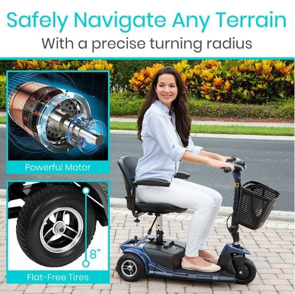 Vive Health 3 Wheel Mobility Scooter - Electric Long Range Powered Wheelchair