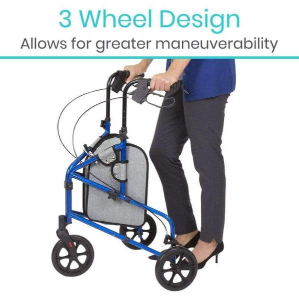 Vive Health 3 Wheel Walker Rollator - Lightweight Foldable Walking Transport