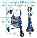 Vive Health 3 Wheel Walker Rollator - Lightweight Foldable Walking Transport