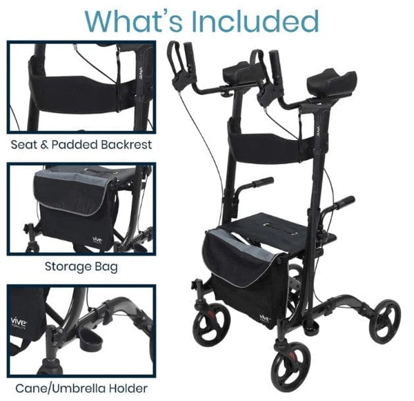 Vive Health Upright Rollator - Walker with Foldable Transport Seat