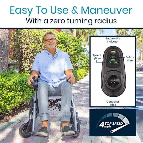 Vive Health Compact Power Wheelchair - Foldable Long Range Transport Aid