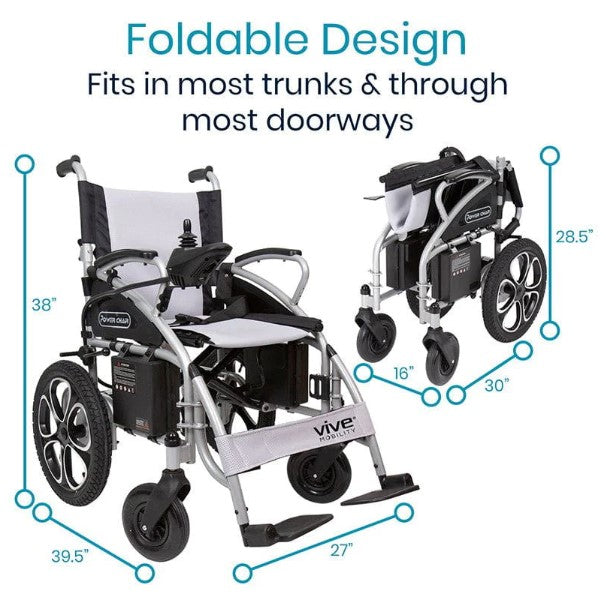 Vive Health Compact Power Wheelchair - Foldable Long Range Transport Aid