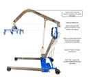 Side View Of The Med Mizer MedRiser Patient Lift With Descriptions Of The Lift