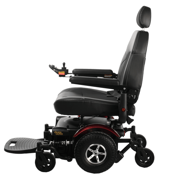 Side View Of The Merits Vision Super Heavy Duty Power Chair In Red Color